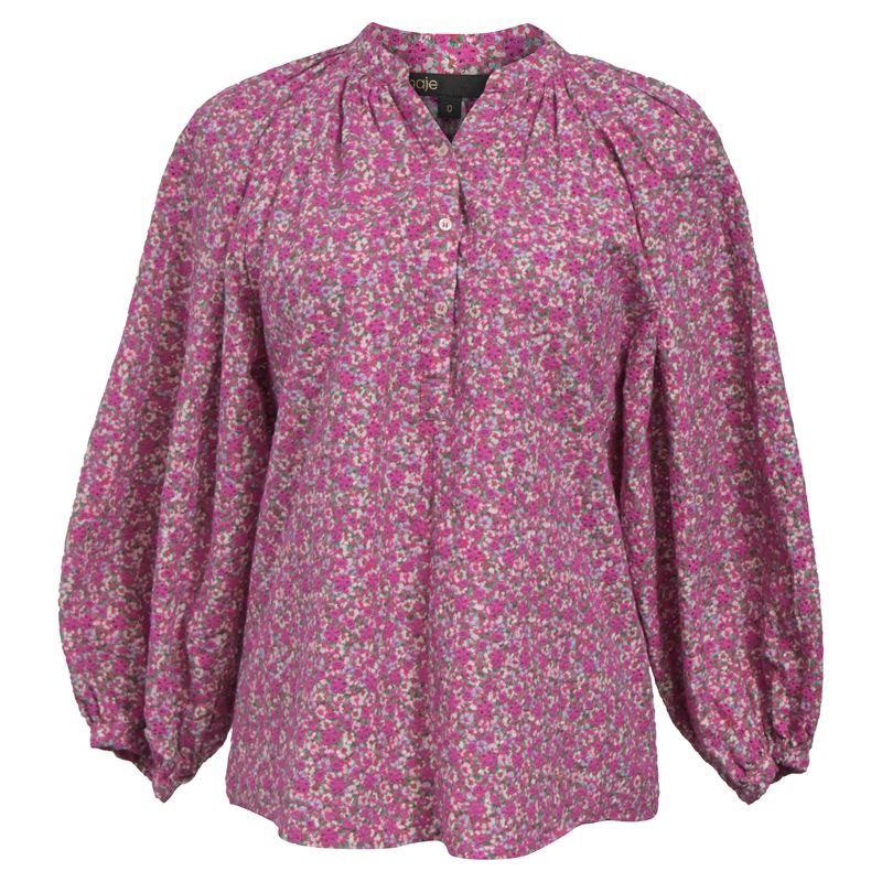 Maje Floral Print Long-Sleeved Blouse In Pink Cotton
